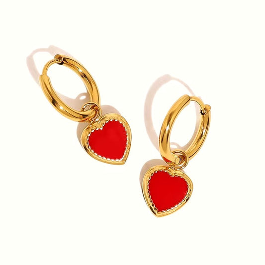 Red Heart Charm Gold Mini Hoop Earrings