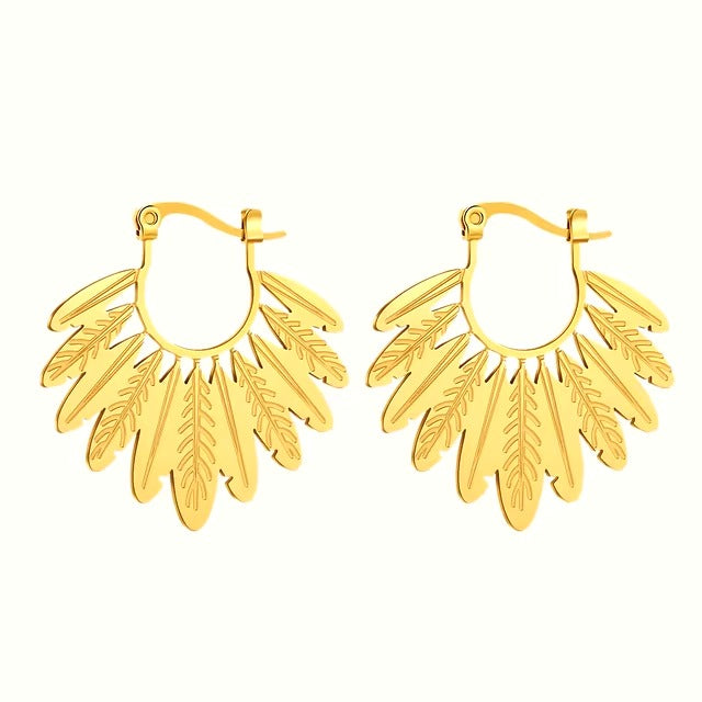 Leaf Gold Hoop Earrings