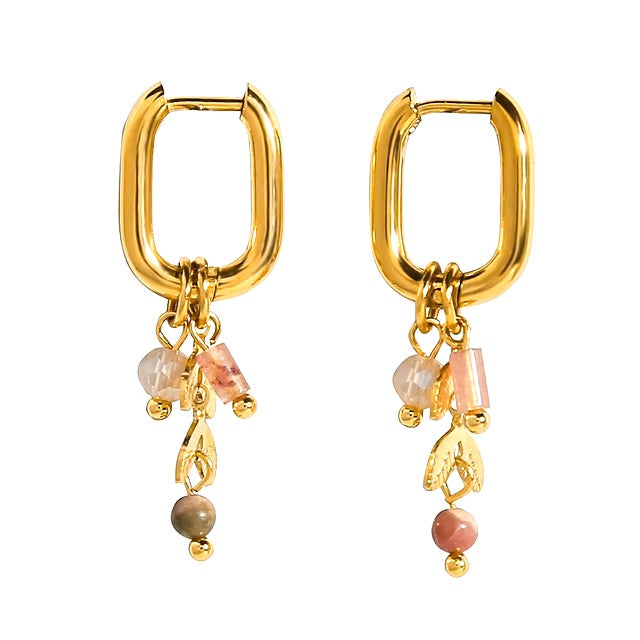 Pink Charms Gold Oblong Mini Hoop Earrings