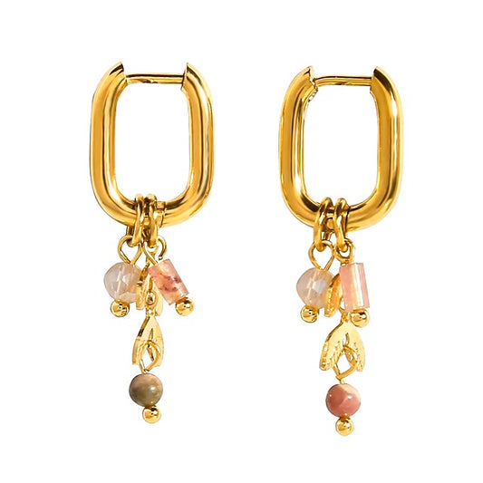 Pink Charms Gold Oblong Mini Hoop Earrings