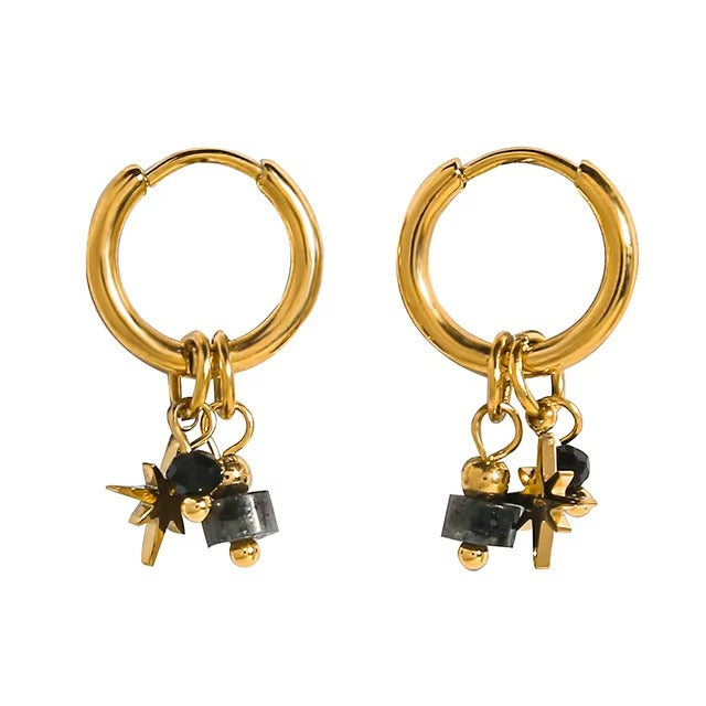 Onyx Charms Gold Mini Hoop Earrings