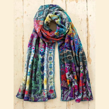 Cozy Blanket Scarf - Blue Patchwork