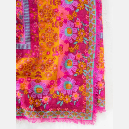 Printed Cotton Sarong - Magenta Borders
