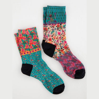 Printed Weekend Sock Set, Set of 2 - Teal Floral