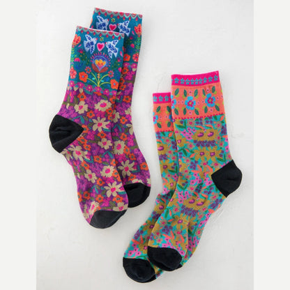 Printed Weekend Sock Set, Set of 2 - Eggplant Birds