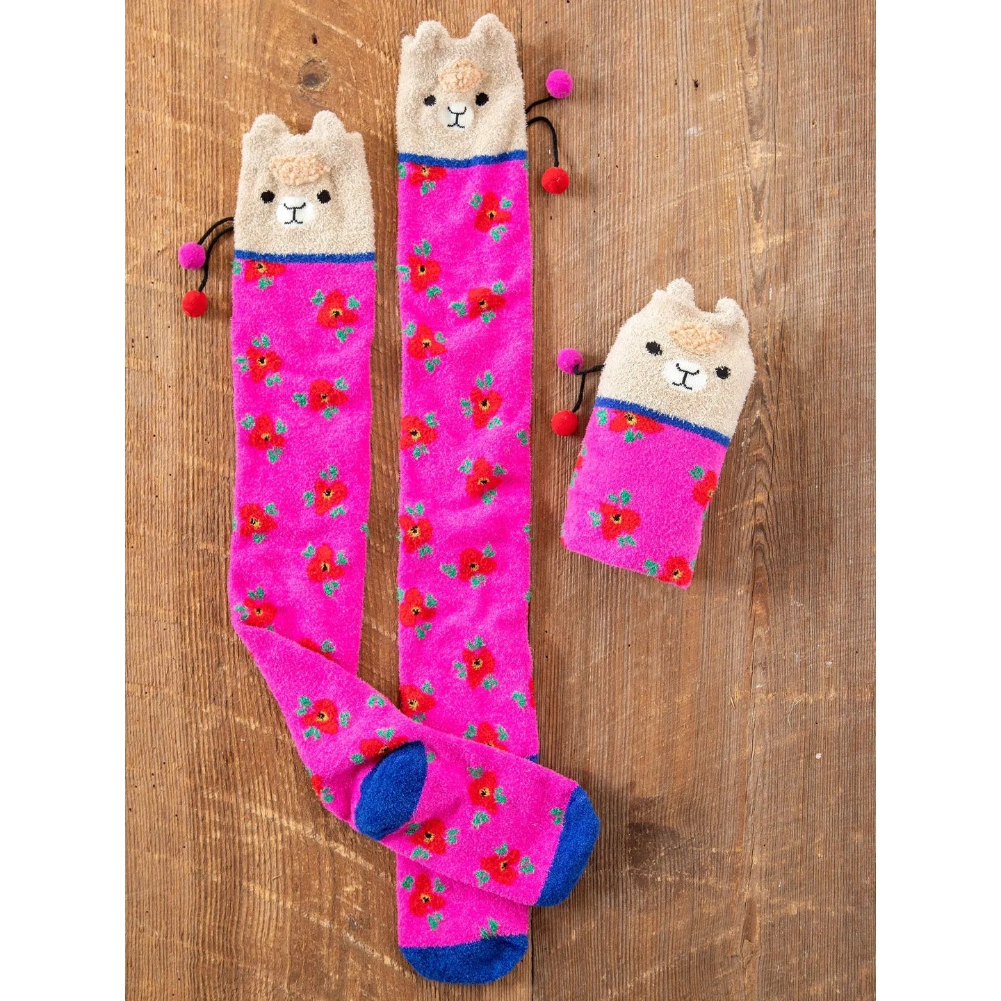 Over-the-Knee Critter Cozy Socks - Hot Pink Llama