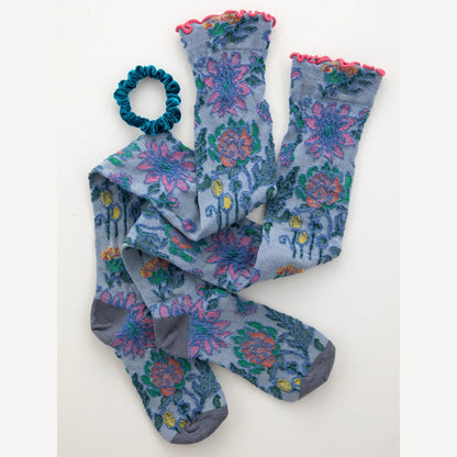 Blossom Knee-High Sock & Scrunchie Set - Denim