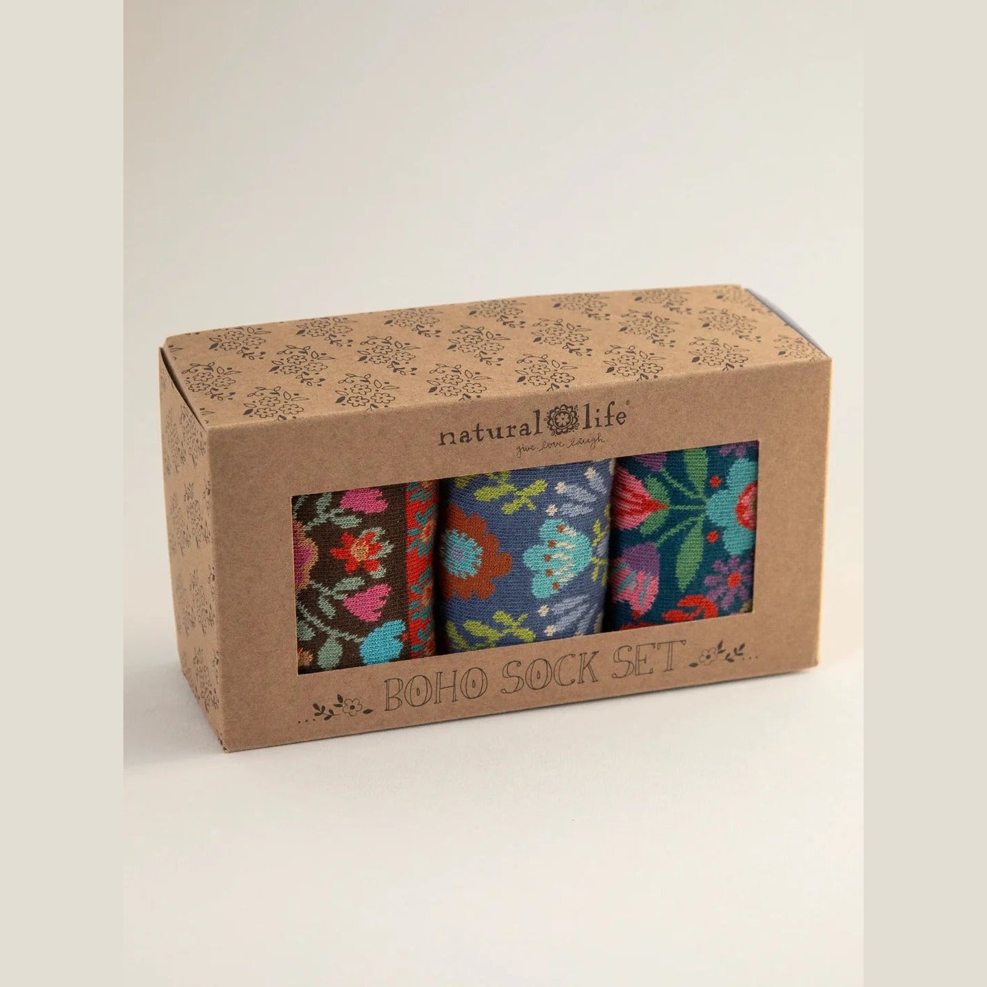 Boxed Boho Sock Set, Set of 3 - Blue Floral