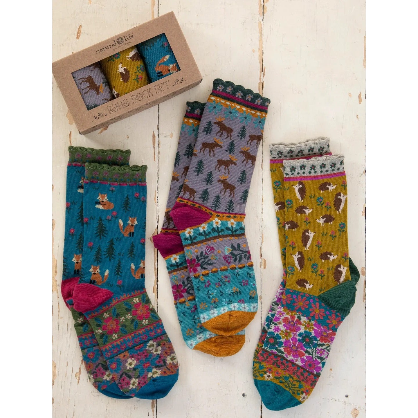 Boxed Boho Sock Set, Set of 3 - Critters