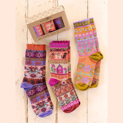 Boxed Boho Sock, Set of 3 - Cat