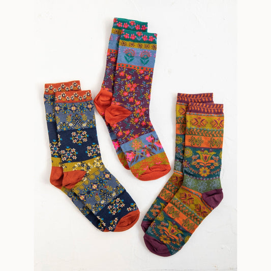 Boxed Boho Sock, Set of 3 - Plum Floral