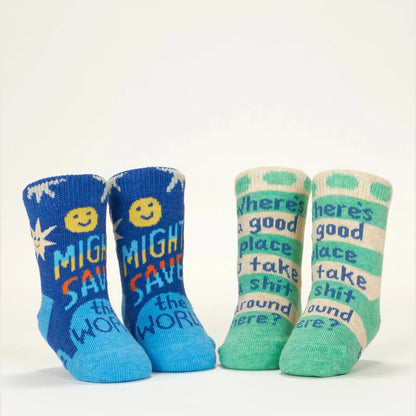 Might Save The World/ Where's A Good Place To Take A Shit Around Here? Baby Socks - The Feral Market