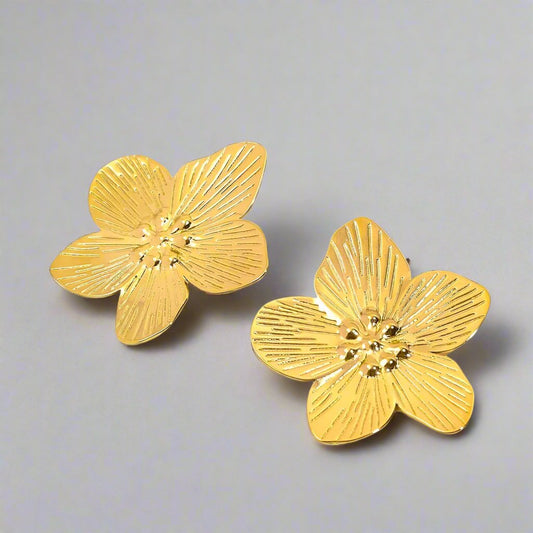 Gold Hibiscus Flower Earrings