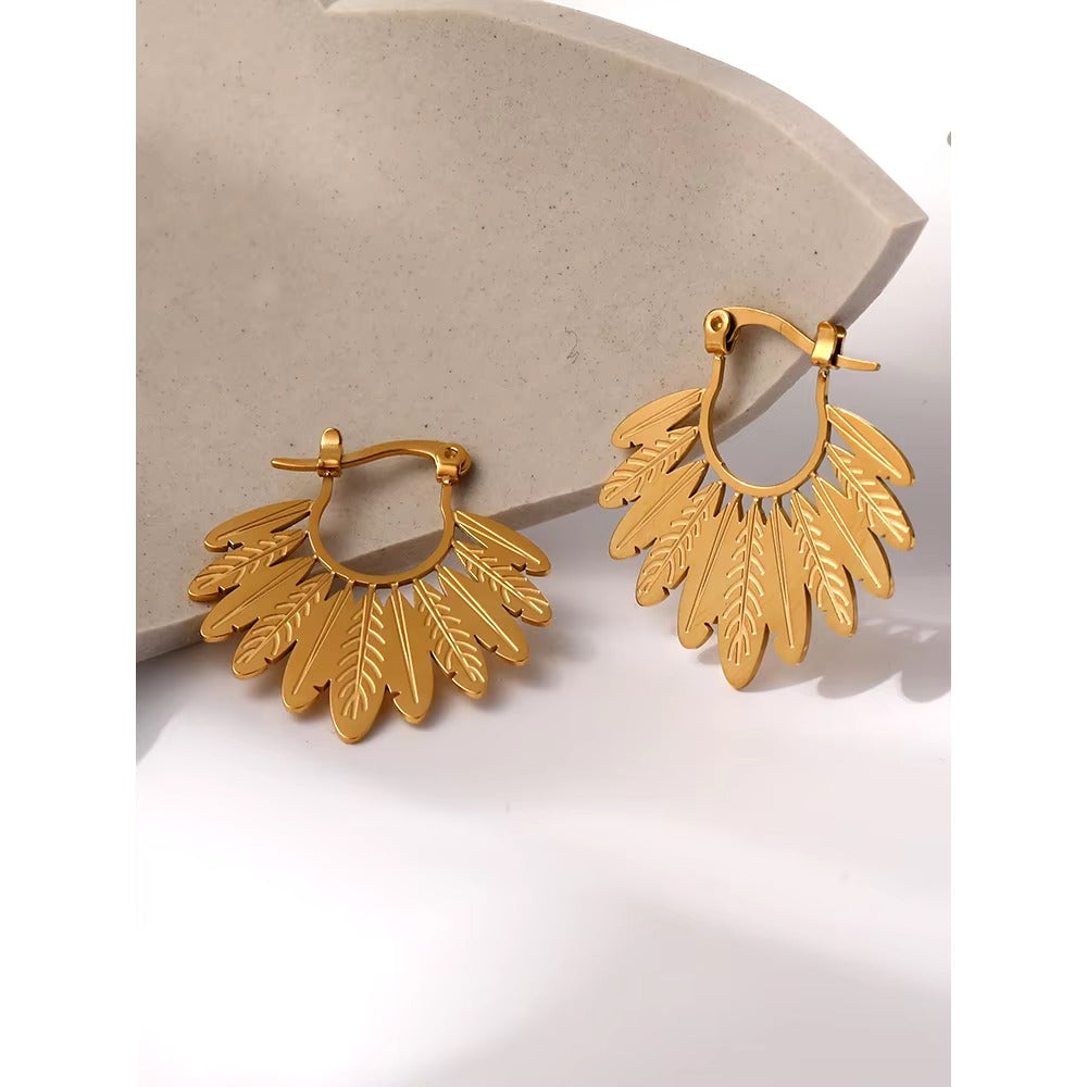 Leaf Gold Hoop Earrings