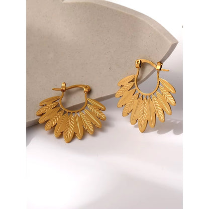 Leaf Gold Hoop Earrings