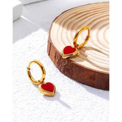 Red Heart Charm Gold Mini Hoop Earrings