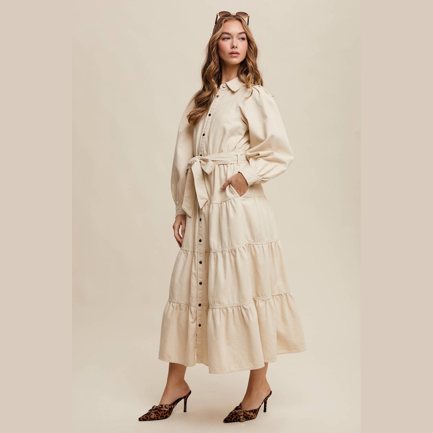 Utility Tiered Denim Midi Dress