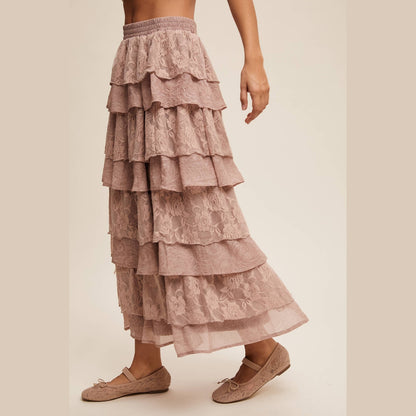 Lace Tiered Maxi Skirt