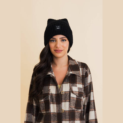 Chill Vibes Soft Ribbed Square Top Beanie