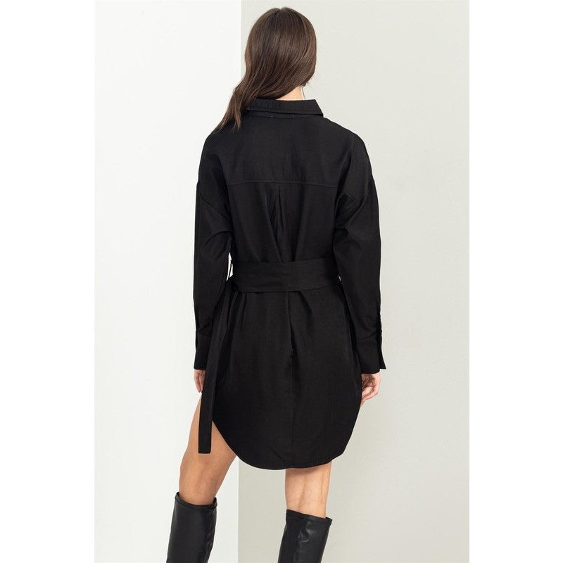 Easy Win Button-Up Belted Shirt Dress