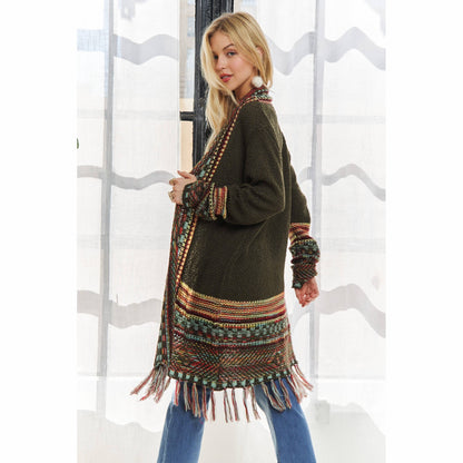 Fringe Hem Multicolor Cardigan