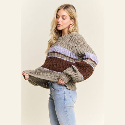 Horizontal Striped Crew Neck Sweater