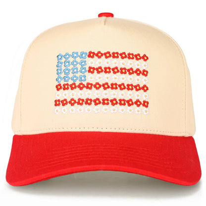 C.C Daisy Flower Pattern USA Flag Trucker Cap
