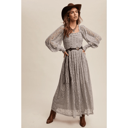 Vintage Lace Maxi Dress with Smocked Details