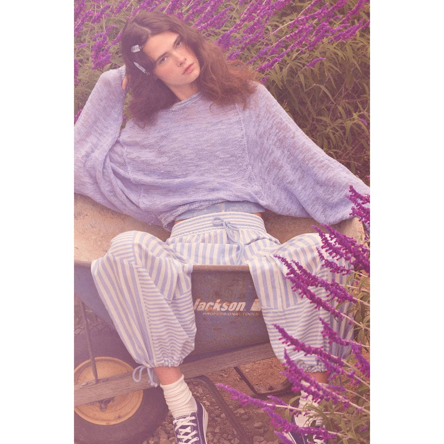 Burnout Knit Dolman-Sleeve Sweater