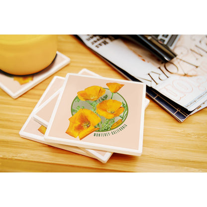 CERAMIC COASTER Monterey, California, Poppy Flowers