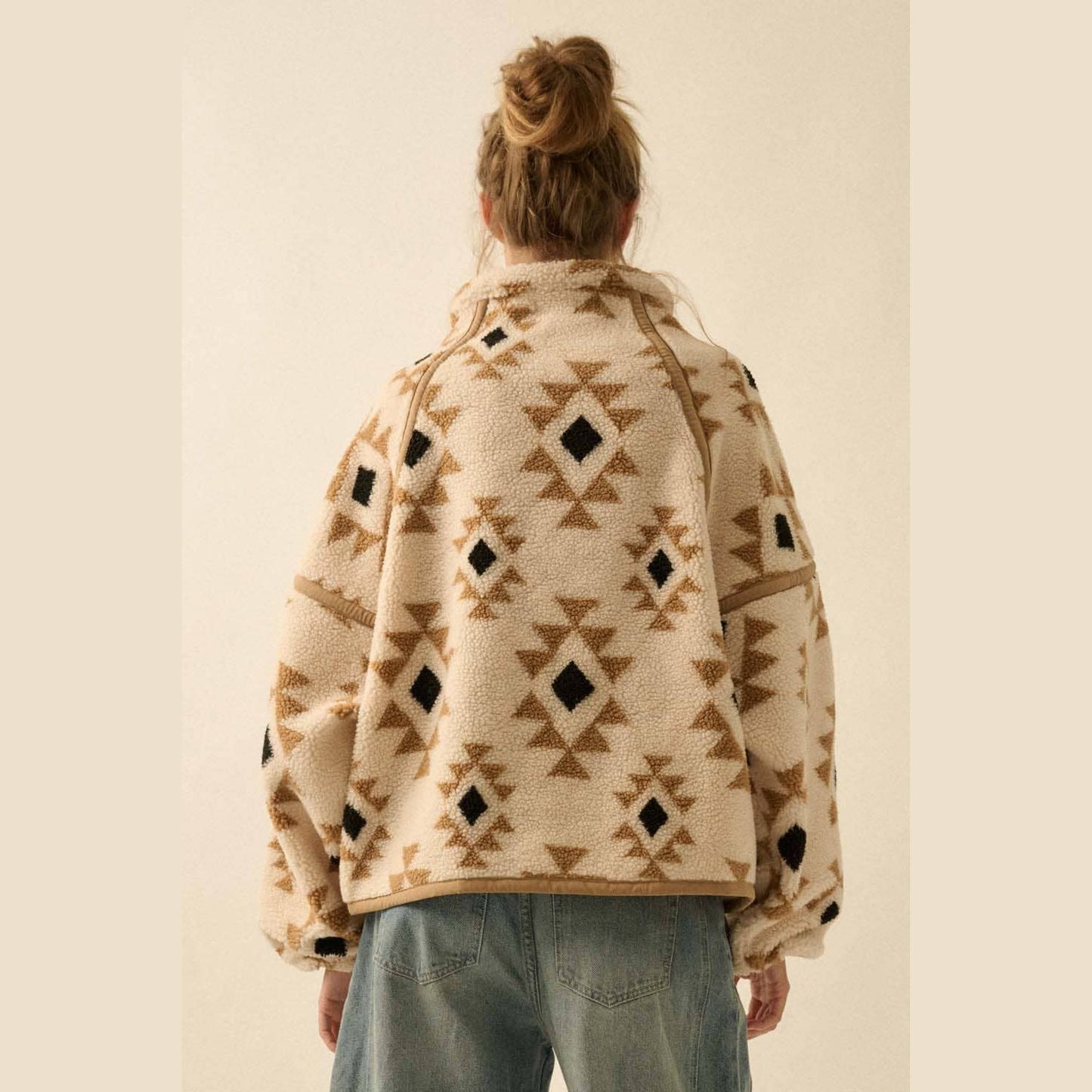 Geometric-Print Sherpa Fleece Half-Zip Pullover