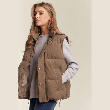 Button Down Courdoroy Puff Vest