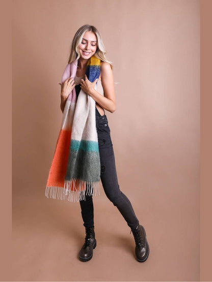 Color Block Soft Faux Mohair Scarf