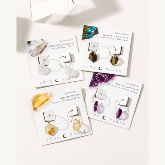 Sterling Silver Geometry Mini Hoop Earrings- Moonstone