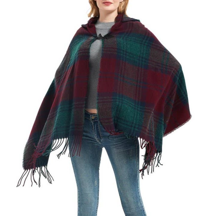 Plaid Hooded Poncho