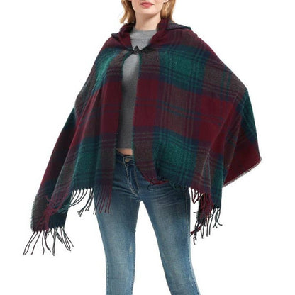 Plaid Hooded Poncho