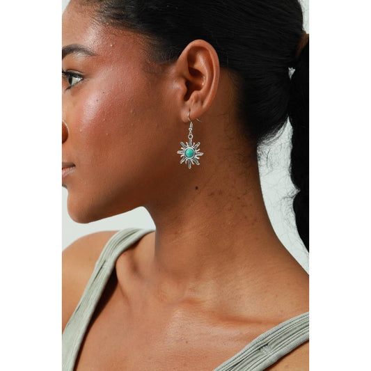 Small Sun Earrings Adorned with Turquoise Inlay