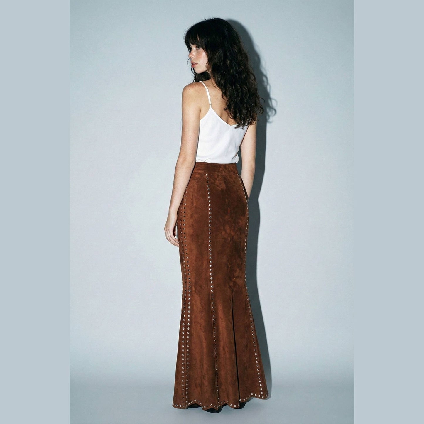 Suede Studded Maxi Skirt