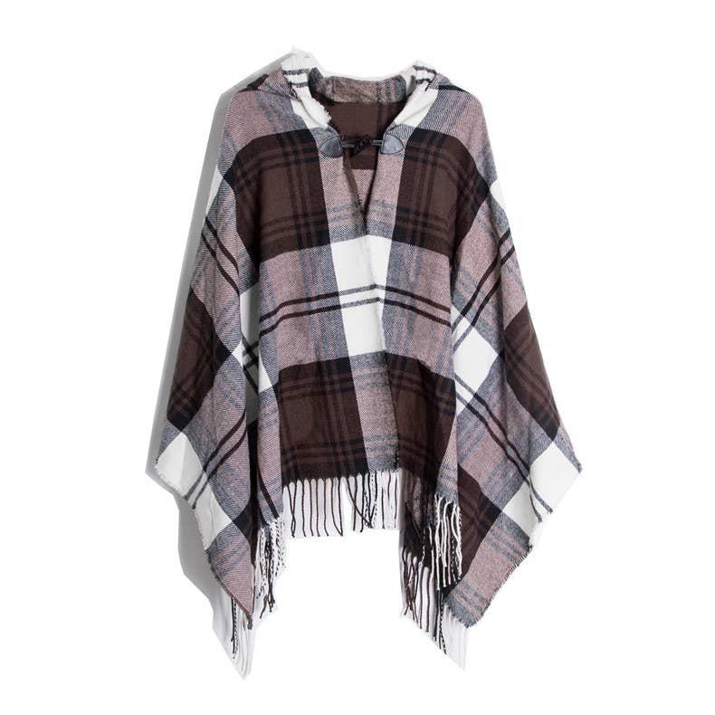 Plaid Hooded Poncho