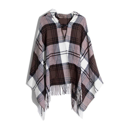 Plaid Hooded Poncho