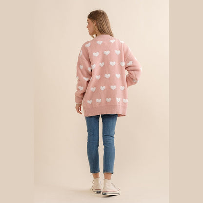 All Over Hearts Sweater Cardigan