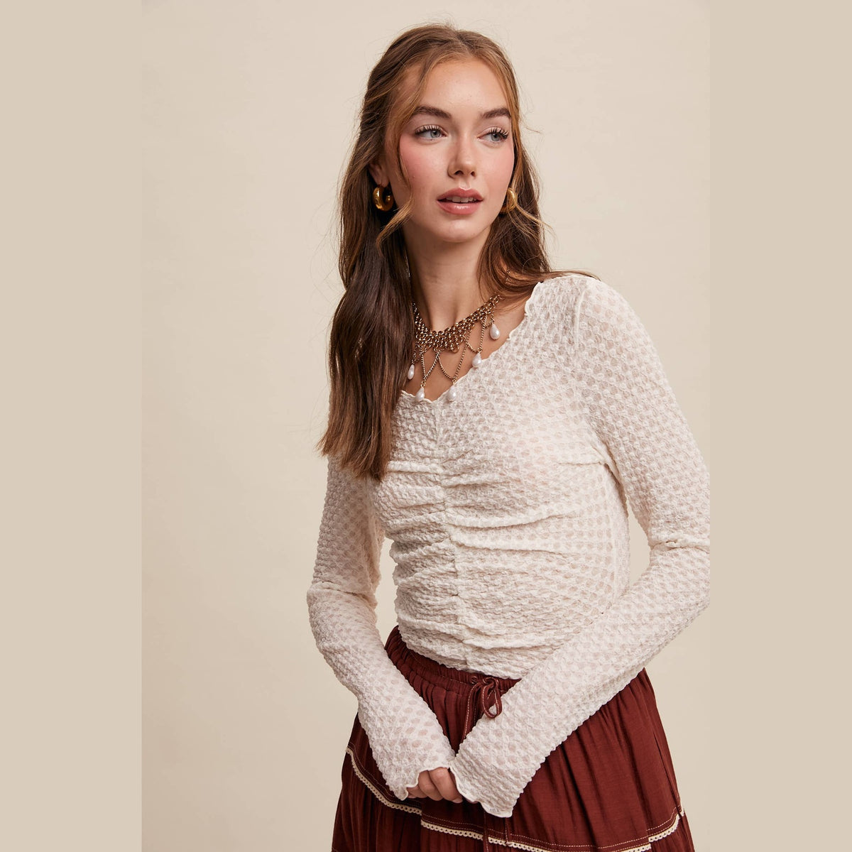 Textured Stretch Long-Sleeve Layering Top - The Feral Market
