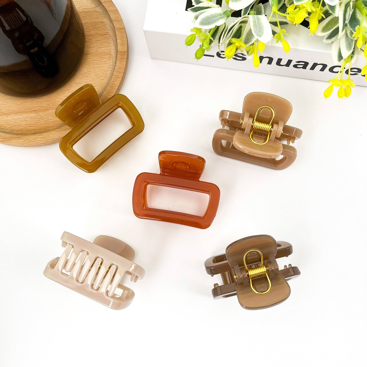 Square Thickened Hair Clip, Brown Series Claw Clip