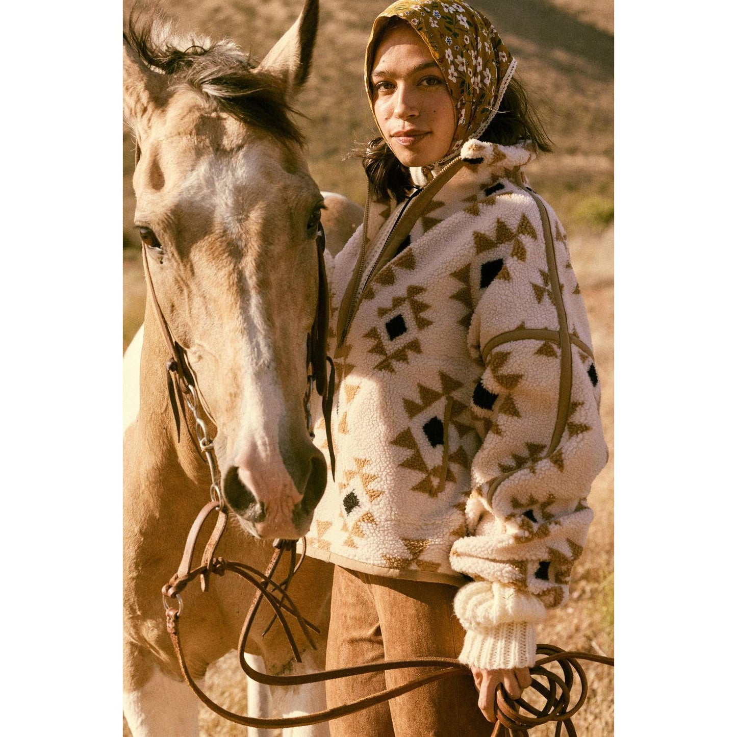 Geometric-Print Sherpa Fleece Half-Zip Pullover