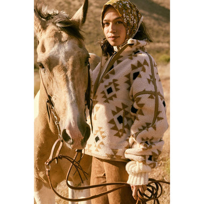 Geometric-Print Sherpa Fleece Half-Zip Pullover