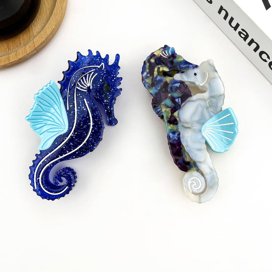 Blue Seahorse Hair Clip, Ocean-Inspired Animal Claw Clip - The Feral Market