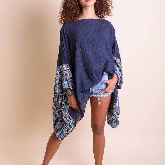 Geometric Embroidered Sleeve Kimono