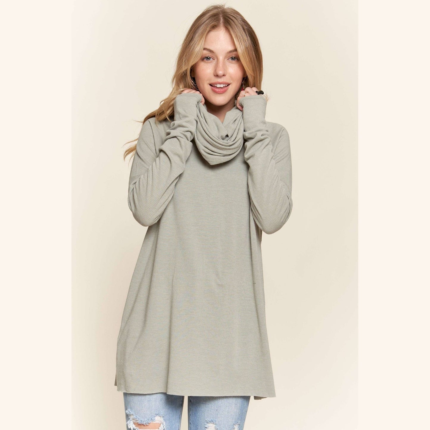 Raglan Sleeve Cowl Neck Top