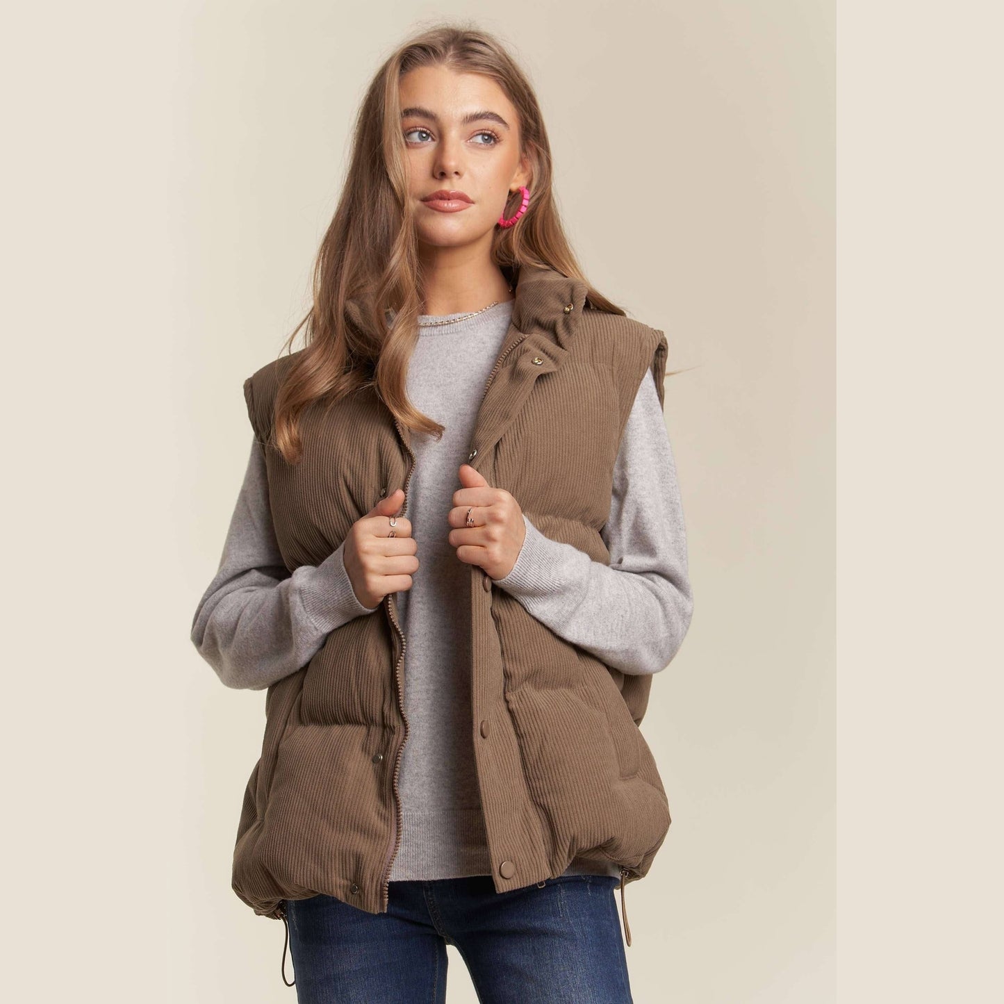 Button Down Courdoroy Puff Vest