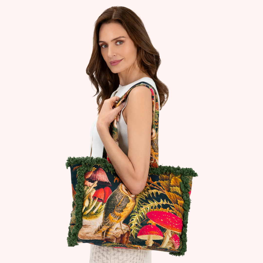 Fringed Tote Bags - Woodland Owl